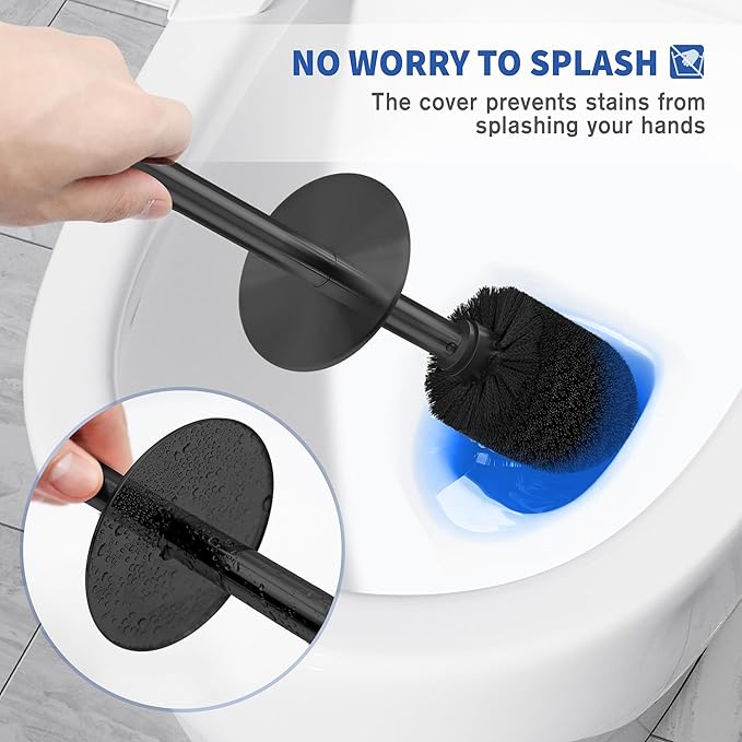Toilet Brush and Holder, Toilet Brush Stainless Steel, Toilet Bowl Brush for Bathroom Toilet-Ergonomic, Elegant,Durable (Black)