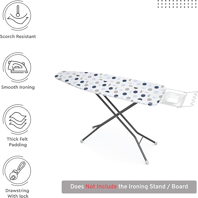 Encasa XO Ironing Board Cover and Pad 42"x14" - Thick 3mm Felt Padding, Drawstring Tightening & Lock, Easy Fit, Scorch & Stain Resistant, Fits Medium Ironing Board - Blue Moon