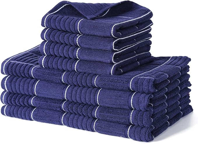 Glynniss Kitchen Towels and Dishcloths Set, Four Dish Towels 16x26 Inches, Four Absorbent Dish Cloths for Washing Dishes 12x12 Inches, Cleaning and Drying for Everyday Use Pack of 8 (Blue)