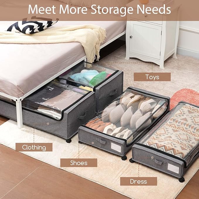 Under Bed Storage with Wheels, Under The Bed Storage Drawers On Wheels, Rolling Underbed Drawers, Lockable, Heavy Duty, XXXXL Size 90L