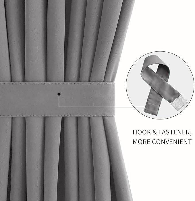DWCN French Door Curtains – Rod Pocket Thermal Blackout Curtain for Doors with Glass Window, Kitchen and Patio Doors for Privacy, 25 X 72 Inches Long, 1 Curtain Panel with Tieback, Grey