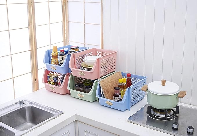 Skywin Plastic Stackable Storage Bins for Pantry - Stackable Bins For Organizing Food, Kitchen, and Bathroom Essentials (Multi - 50 Pack)