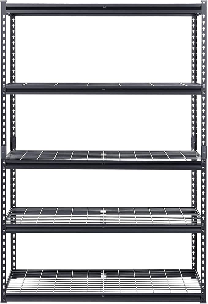 VEVOR Storage Shelves, 3000 lbs, 5 Tier Heavy Duty Garage Shelving, 24" D x 48" W x 72" H Adjustable Metal Shelves for Industrial Shelving Unit Utility Shelf, for Kitchen, Warehouse, Basement, Black