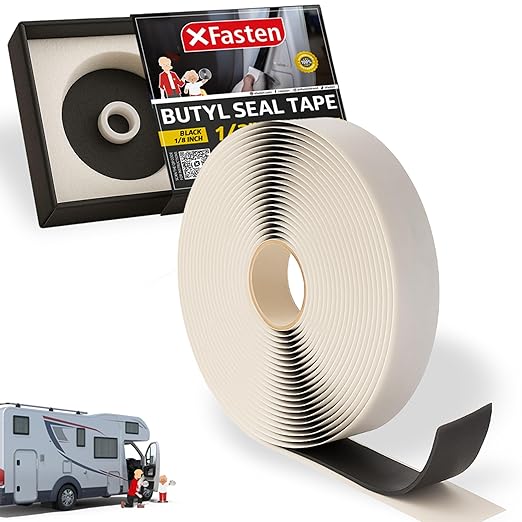 XFasten Butyl Tape RV Black, 3/4 in x 45 Ft, 1/8 in Thick EDPM Rubber Sealant Tape - Roof Patching, Boat Sealing, Leak Proof Butyl Putty Tape