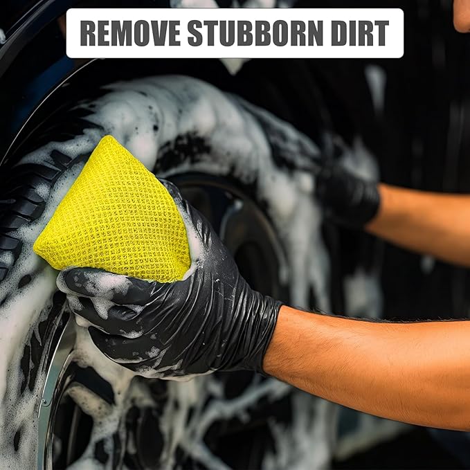 4 PCS Bug Scrubber Sponge Car, Bug Remover Wash Sponge，Car Cleaning Sponge for Bugs, Tar, Grime - Paint-Safe, Reusable Wash Sponges Kit(Yellow)