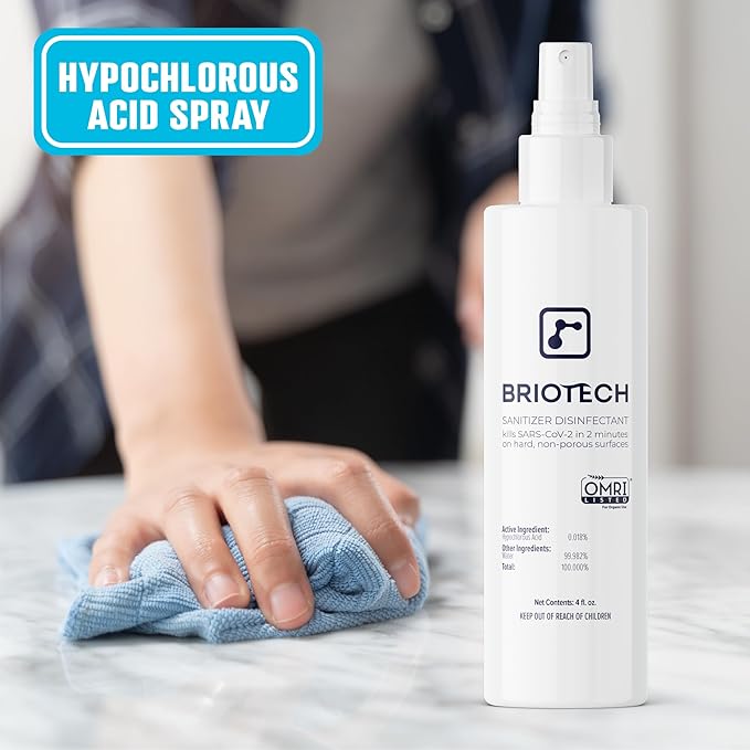 BRIOTECH Sanitizer Disinfectant Hypochlorous Spray, Kill 99.99% of Viruses & Bacteria, Control Mold, Eliminate Odor, Gentle for Nursery & Play Rooms, Food Contact Surface Sanitizer, 32 fl oz (12 Pack)