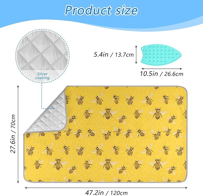 Yellow Bees Honey 01 Ironing Mat for Table top Portable Ironing Pad Blanket for Washer Dryer Countertop Travel