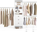 96'' Closet Organizer System with 3 Hanging Rods (Without 3 Storage Shelves), 8FT Closet Systems, Wall Mount Bedroom Wardrobe with 3 Wood Drawers, Adjustable Garment Rack from 5 to 8FT, White