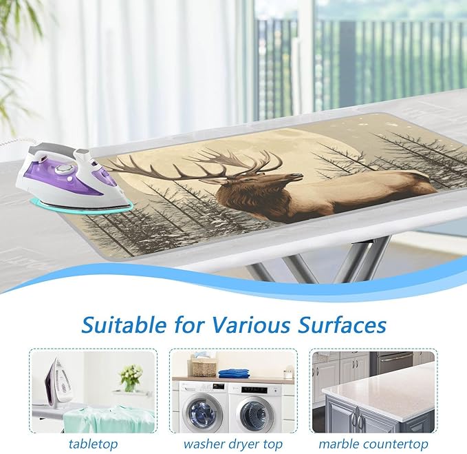 Retro Elk Winter Ironing Mat for Table top Portable Ironing Pad Blanket for Washer Dryer Countertop Travel