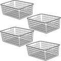 Metal Wire Basket Food Storage Organizer with Wooden Handles for Organizing Kitchen Cabinets, 4 Packs-Black-large