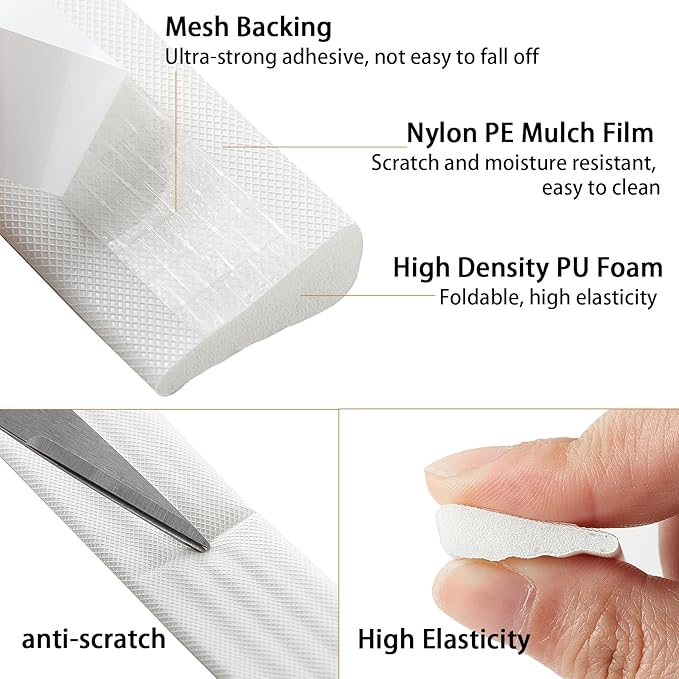 QDiShi 118" Wedge-Shape Weather Stripping Door Seal Weatherproof Foam Seals Self Adhesive Insulation Anti-Collision Strip Soundproofing Frame Insulation Tape Fits 0.13-0.31" Gaps(White)