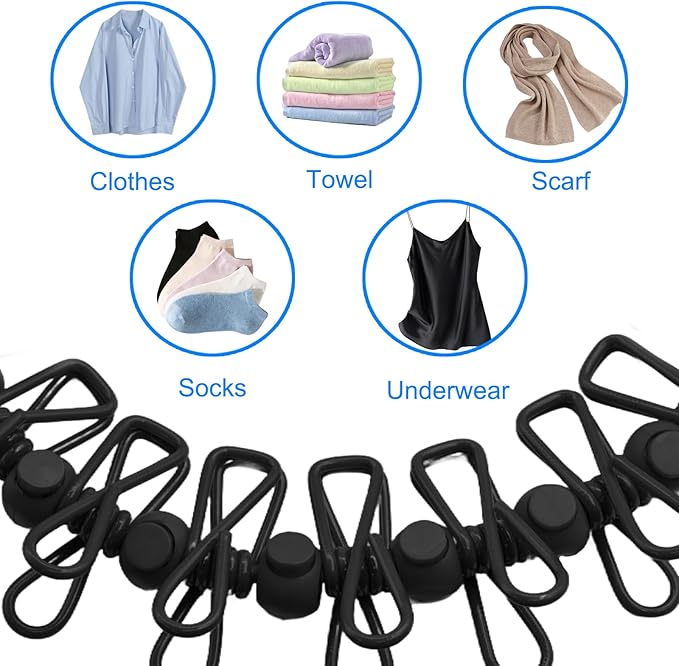 2 Pack Camping Clothesline Portable 12 Clothespins, Black Camping Accessories Travel Clothesline for Outdoor Indoor, Retractable Clothes Line Elastic Clothesline for Camper Hotel Room