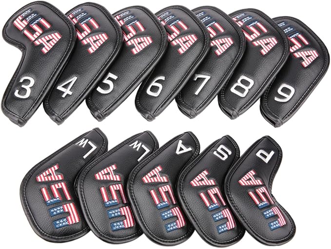 Golf Builder Black Leather USA Golf Club Iron Wedge Head Covers Fit All Brands