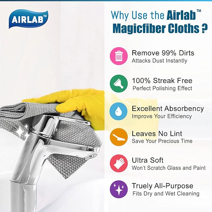 Streak Free Miracle Cleaning Cloths Easy Clean Nanoscale, Pack of 8, 12'' x 16'', Microfiber Polishing Windows Glass Lint Free Rags Stainless Steel Car Kitchen Reusable