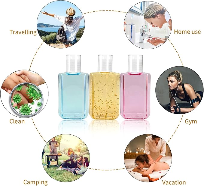 2oz Empty Hand Sanitizer Travel Size Bottles, Refillable Clear Plastic Containers with Flip Cap for Shampoo, Lotion, Cream, Baby Shower, Tolitery (50 Pack)