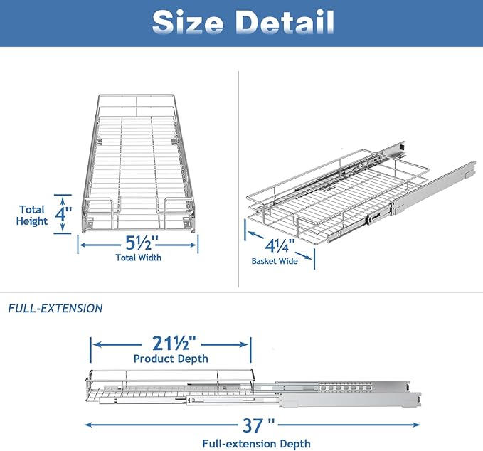 LOVMOR Pull Out Cabinet Organizer 5½" W x 21½" D, Kitchen Cabinet Pull Out Shelves Slide Out Storage