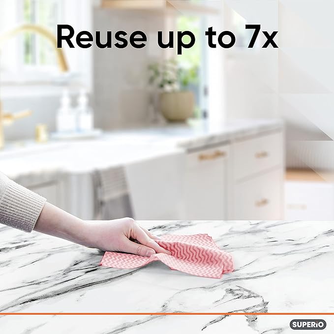 Superio Handy Wipes For Kitchen - Red Reusable Multi-Purpose Heavy-Duty Cleaning cloth for house, Bathroom, and office. Disposable Dish Towel (60)
