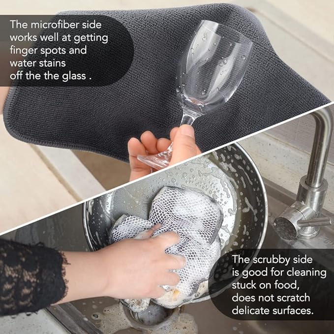 KinHwa Kitchen Washcloths for Dishes Absorbent Microfiber Dish Cloths Quick Dry Dish Rags with Poly Scour Scrub Side Ideal for Kitchen Cleaning and Housekeeping (Gray, 12inchx12inch 9 Pack)