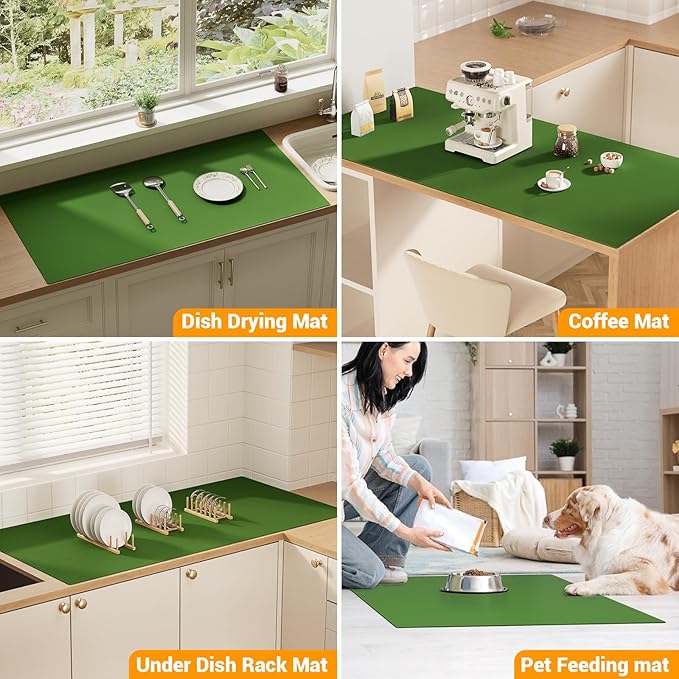 Quality Silicone Table Mat 47x24 Inch - High Heat Resistant (Lab Tested 482°F), Non-Slip Oil-Resistant Surface for Baking & DIY | Waterproof & Easy Clean (Green)