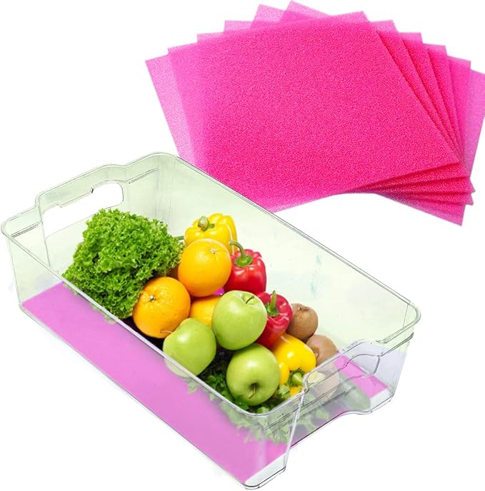 Dualplex® Fruit & Veggie Life Extender Liner for Fridge Refrigerator Drawers, 12x15 Inches (4 Pack) – Extends The Life of Your Produce & Prevents Spoilage (Pink)