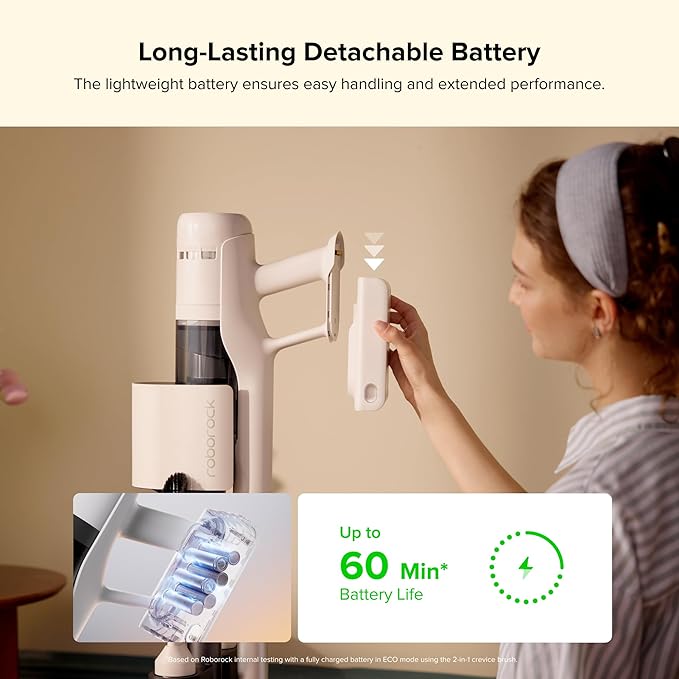 roborock H60 Hub Cordless Stick Vacuum Cleaner with Auto-Empty Dock, 115AW Suction for Carpets and Hard Floors, Vacuum Cleaners with 60-Min Runtime, Anti-Tangle Brush, 140° Green LED Dust Detection