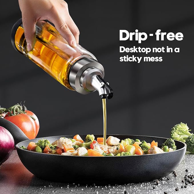 Olive Oil Dispenser Bottle for Kitchen Shatterproof Glass Bottle with Leakproof Pourer Spout & Rubber Bottom 17 oz Oil and Vinegar Dispenser Set of 2 Olive Oil Bottle for Cooking