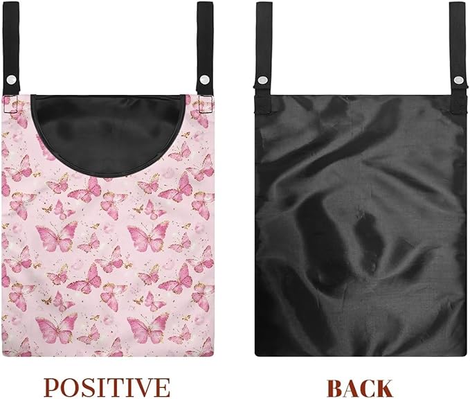 2 Pcs Butterflies Print Clothespin Bag for Clothes Pins Heavy Duty Outdoor Use, Laundry Clothesline and Clothes Pin Holder Clothespin Bag
