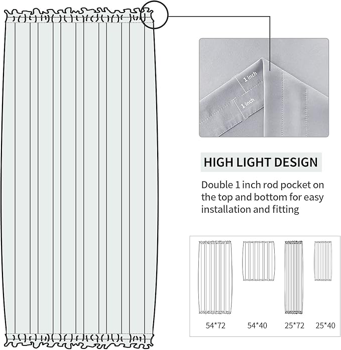DWCN French Door Curtains – Rod Pocket Thermal Blackout Curtain for Doors with Glass Window, Kitchen and Patio Doors for Privacy, 25 X 72 Inches Long, 1 Curtain Panel with Tieback，Silver Grey