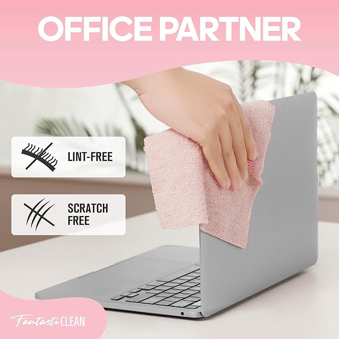 Fantasticlean Microfiber Cleaning Cloth Roll -60 Pack, Tear Away Paperless Towels, 8" x 8", Reusable Washable Rags, for Home Kitchen, Pet, Office, Indoor Outdoor, Compact and Portable (Pink)