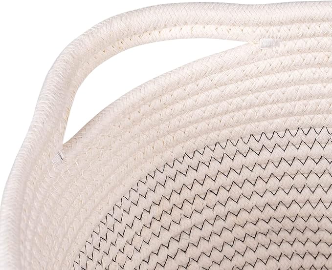 Medium and Large Woven Basket//With Handle, Used for Toys and Fabric Storage Basket used for Storing xl Storage Box, Decorative Storage Box Room 2pack (White/black line, L13×W9×H7)