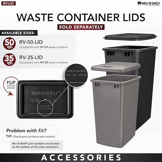 Rev-A-Shelf Pullout Trash Can for Kitchen Cabinet, Single 50 Qt Bin with 12" Wood Frame - Large Garbage Bin Container for Home Waste Storage and Recycling