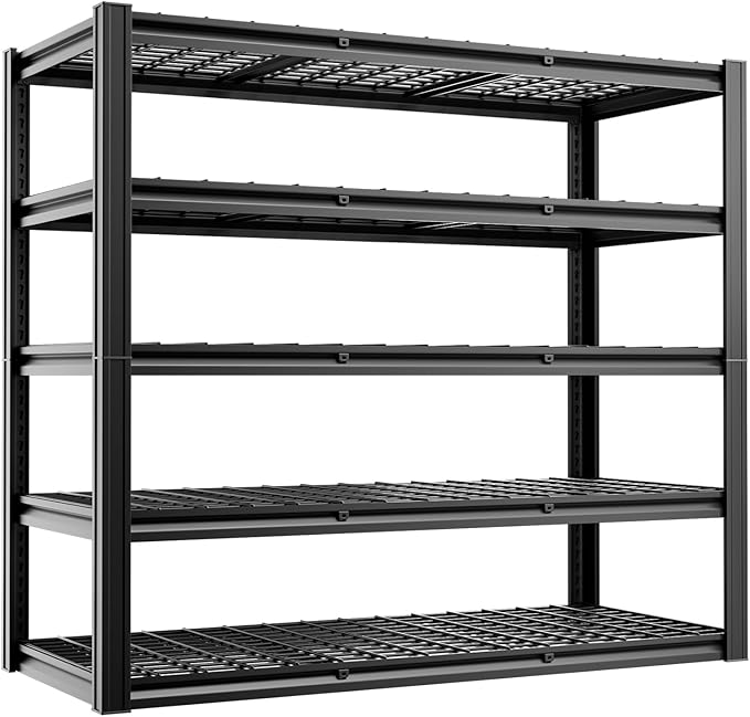 5-Tier 60”W x 24”D x 78”H Garage Shelving Adjustable Metal Storage Shelves 3000LBS Garage Shelving Heavy Duty Utility Shelf Unit Storage Racks for Warehouse(Black)