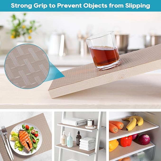 Beige Shelf Liners for Kitchen Cabinets Refrigerator Liners Waterproof & Oil-Proof Kitchen Cupboard Liner Drawer Mats EVA Material Non Adhesive Fridge Liner for Shelves 23.6 x 157.4 Inches