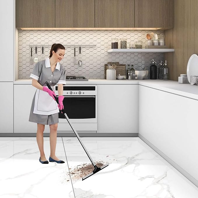 Floor Squeegee Scrubber 59" Long Stainless Steel Handle with 10" Wide Silicon Rubber Blade for Floor Washing and Drying Shower Glass, Garage, Windows, Marble, Wood Surfaces