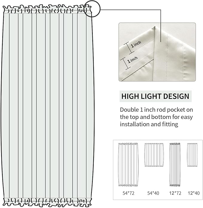 DWCN French Door Curtains – Rod Pocket Thermal Blackout Curtain for Doors with Glass Window, Kitchen and Patio Doors for Privacy, 12 X 72 Inches Long, 1 Curtain Panel with Tieback, Ivory