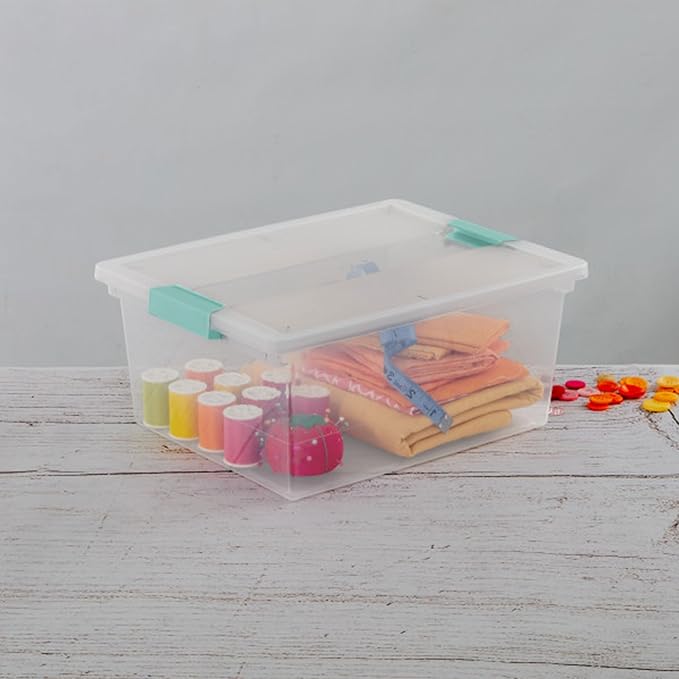Sterilite 4-Pack Clip Box, Stackable Clear Plastic Bins with Latching Lids, Deep - Writing, Arts or Crafts Supplies Storage Containers for Home, Office, Classroom and Workshop Organization