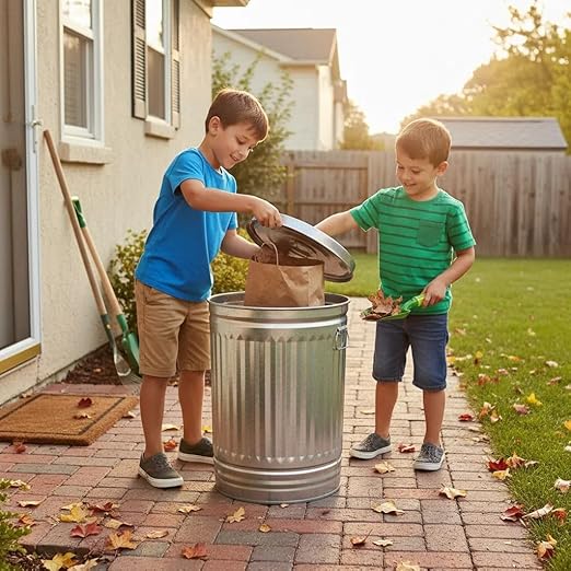 31 Gallon Metal Trash Can with Lid, Durable Silver Garbage Can-Easy to Clean,Suitable for Outdoor, Kitchen, Office
