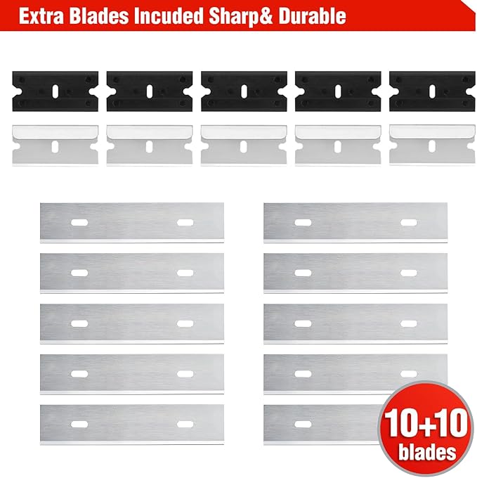 Goldblatt 2 Pieces Razor Blade Scraper with 20-piece Blades, Razor Scraper Tool, Razor Holder for Cleaning Glass Cooktop, Window, Decals, Stickers, Labels, Caulk, Adhesive, Paint Glue Removal