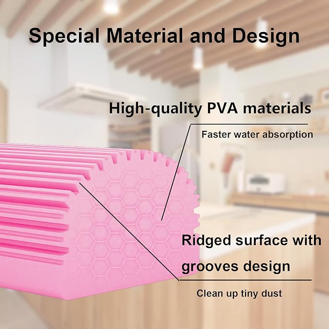 6-Pack Damp Clean Duster Sponge,Magic Sponge Eraser for Housekeeping,Reusable Cleaning Sponge for Blinds,Vents,Mirrors,Glass, Baseboards,Window Track Grooves and Railings (Pink)
