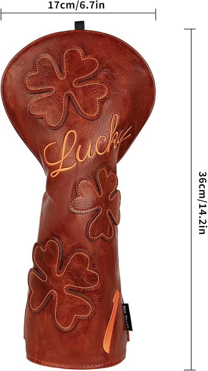 Golf Headcovers Golf Club Head Covers Four Leaf Clover Good Luck Charm - Clover Style Premium Leather Driver Fairway(FW) Wood Hybrid(UT) with Number Tags
