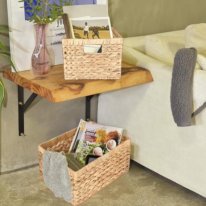 Water Hyacinth Wicker Baskets for Organizing, Rectangular Wicker Baskets with Built-in Handles,3-Pack