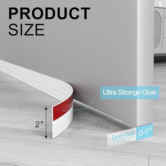 Heavy-Duty 20 ft x 2 in Weather Stripping, Door Draft Stopper Silicone Seal Strip for House and Glass Shower Doors for Collision and Side Gaps of Door and Windows, White