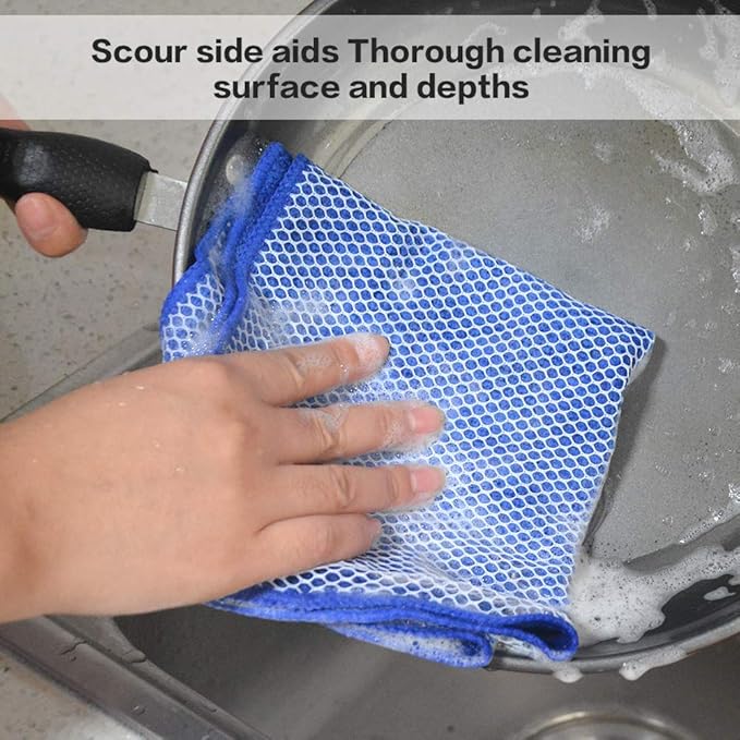 SINLAND Microfiber Dish Cloth for Wshing Dishes Dish Washing Rags Best Kitchen Washcloth Cleaning Cloths Poly Scour Side 12inchx12inch 5 Color Assorted 10 Pack
