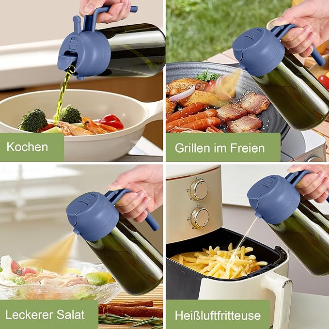 YARRAMATE 16oz/470ml Dark Green Oil Sprayer for Cooking with Stickers, Food-grade Premium 2 in 1 Olive Oil Dispenser Bottle for Kitchen Gadgets, Air Fryer, Salad, Frying, BBQ (Navy)
