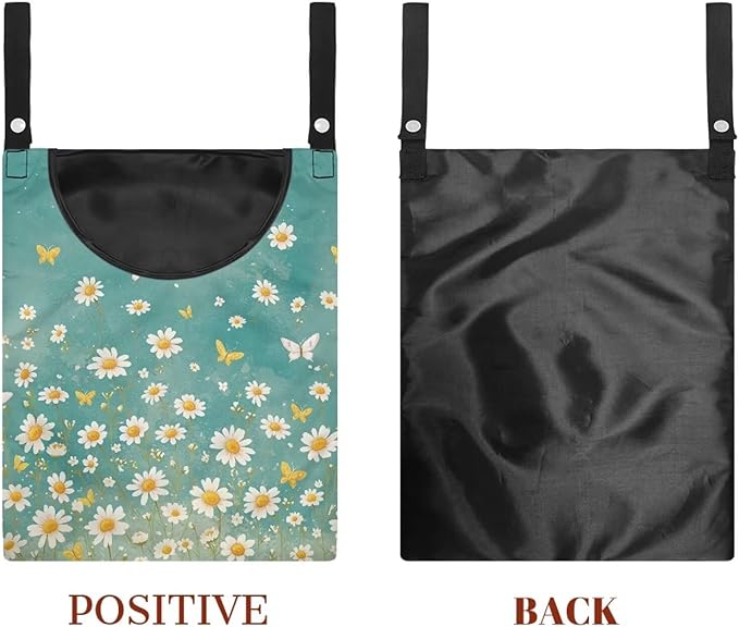 Clothespin Bag for Clothes Pin Holder for Outside and Clothes Line Pins, Clothes Pin Hanging Bag Fits Outdoor Laundry Clothesline - Daisy Pattern