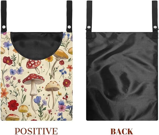Mushroom Clothespin Bag with Hanging Hook - 12 x 14.6 Inch Waterproof Laundry Clothespin Holder