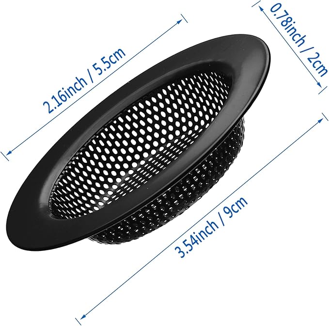 2 Pcs Black Stainless Steel Mesh Sink Drain Strainer, 3.54" Top/2.16" Kitchen Filter Trap Basket,Large Food Catch for Bathroom Bathtub Wash basin Floor drain balcony RV Drain Hole Electroplated Coatin