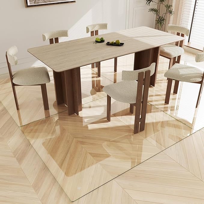 Koonmi Tempered Glass Chair Mat 50"x65" - Premium Office Chair Mat for Hardwood Floors & Low-Pile Carpet with 4 Non-Slip Pads - Thick Scratch-Resistant Surface