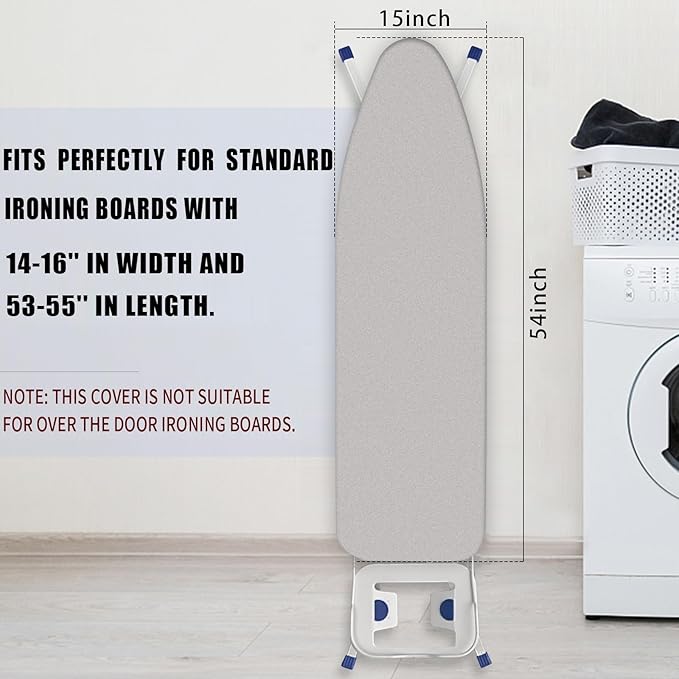Ironing Board Cover and Pad 15x54 Inch Standard Ironing Board Cover with Elastic Edge and Hook and Loop Fasteners Scorch and Stain Resistant Cotton Ironing Covers with Thick Padding