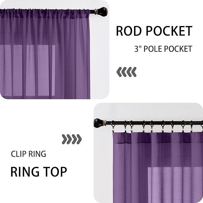 Tollpiz Sheer Curtains Closet Linen Textured Curtain Sheers Doorway Light Filtering Voile Patio Glass Door Rod Pocket Curtains French Door, 54 x 80 inches Long, Royal Purple, Set of 1 Panel